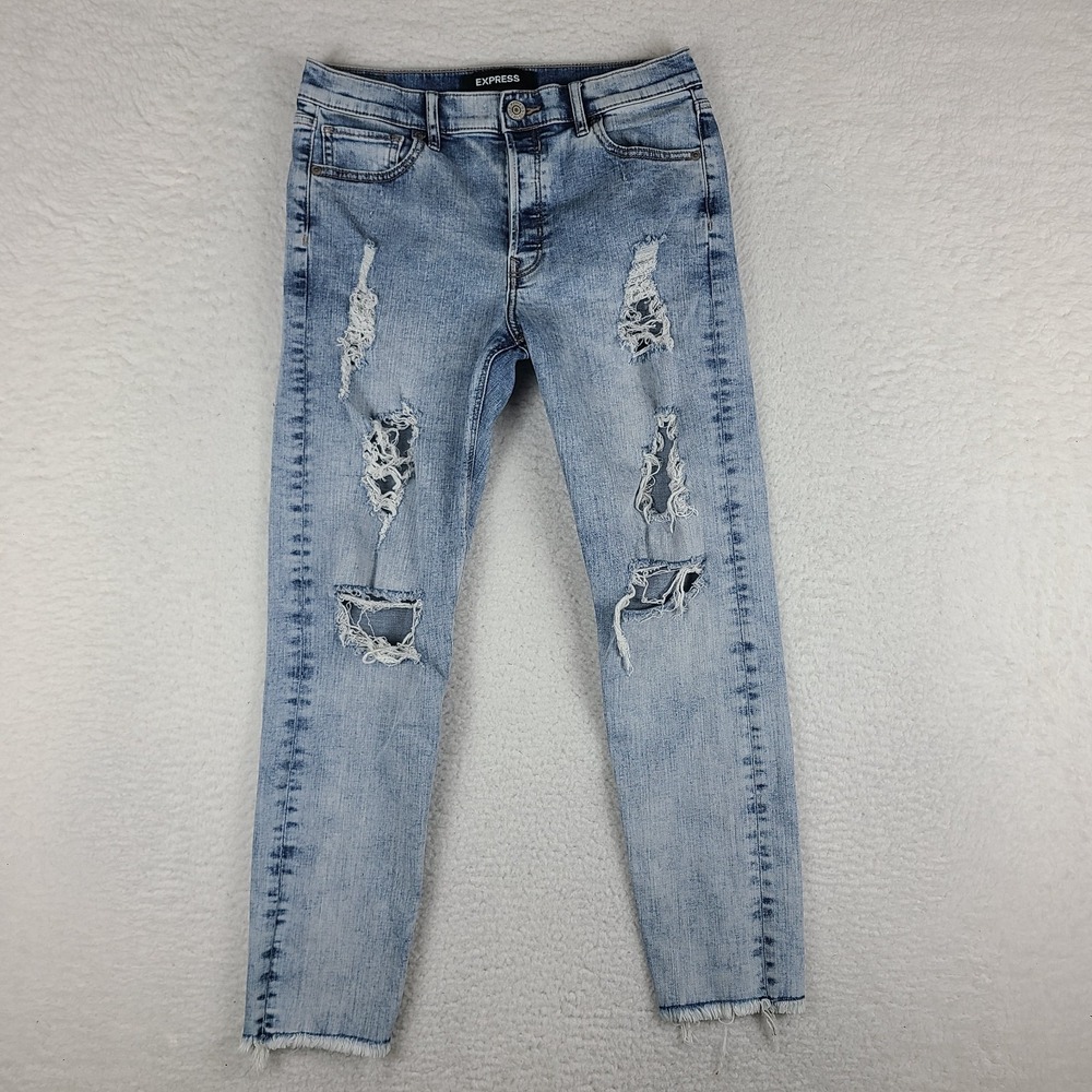 EXPRESS Jeans Womens 4 Blue Vintage Skinny High Rise Button Fly Light Wash Denim